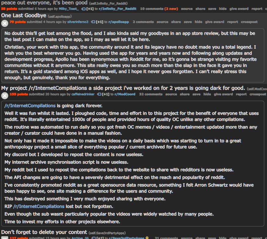 a screenshot of two posts saying goodbye